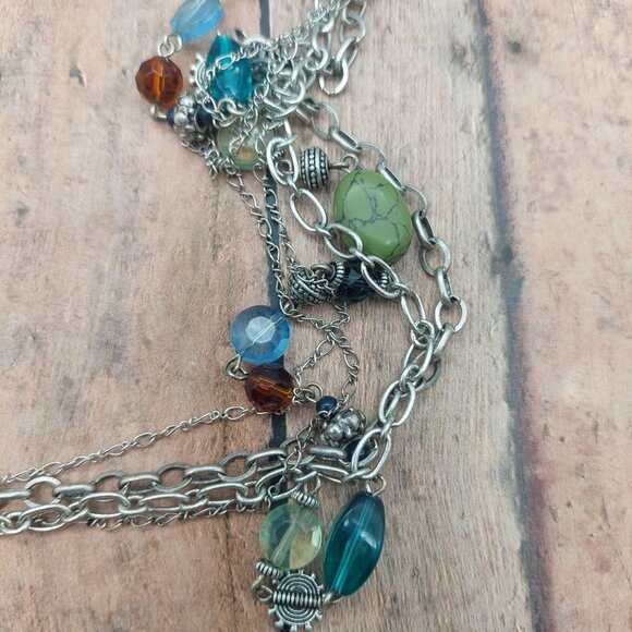 Premier Designs Silver Tone Necklace Multi Strand Chains Colorful Beads 36" - Picture 10 of 11